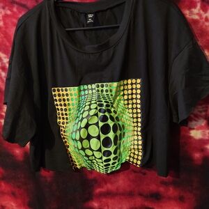 Black Graphic T-Shirt with Green and Yellow Design